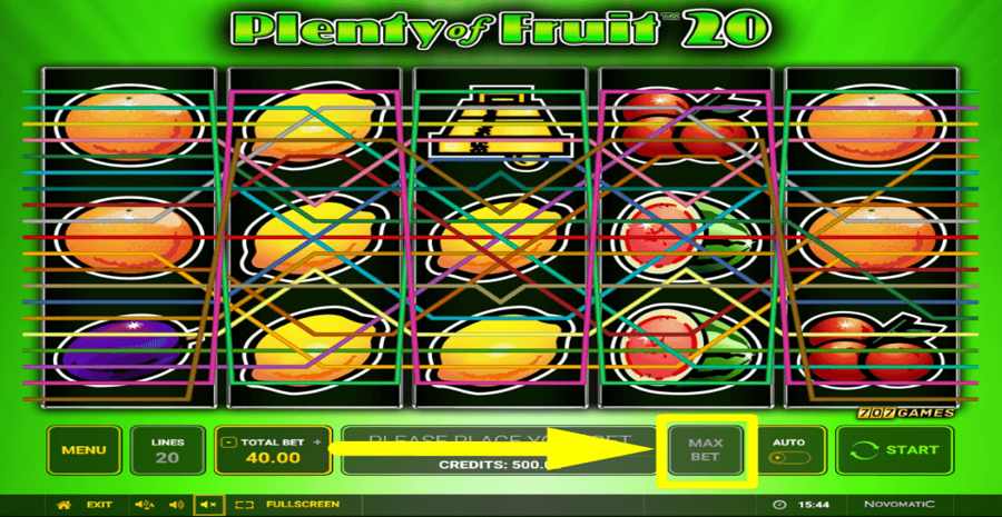 Plenty Of Fruit 20 Max Bet Button