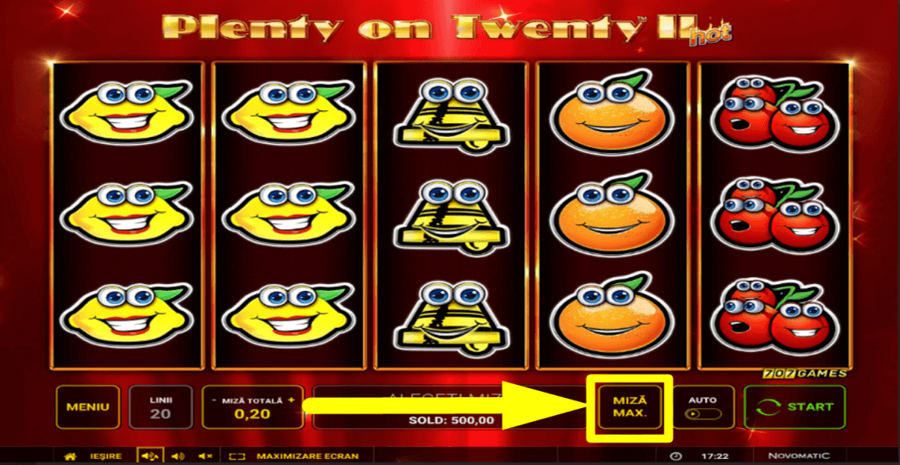 Plenty On Twenty 2 Hot Max Bet Button