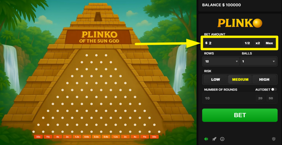 Plinko Of The Sun God Adjust Bet