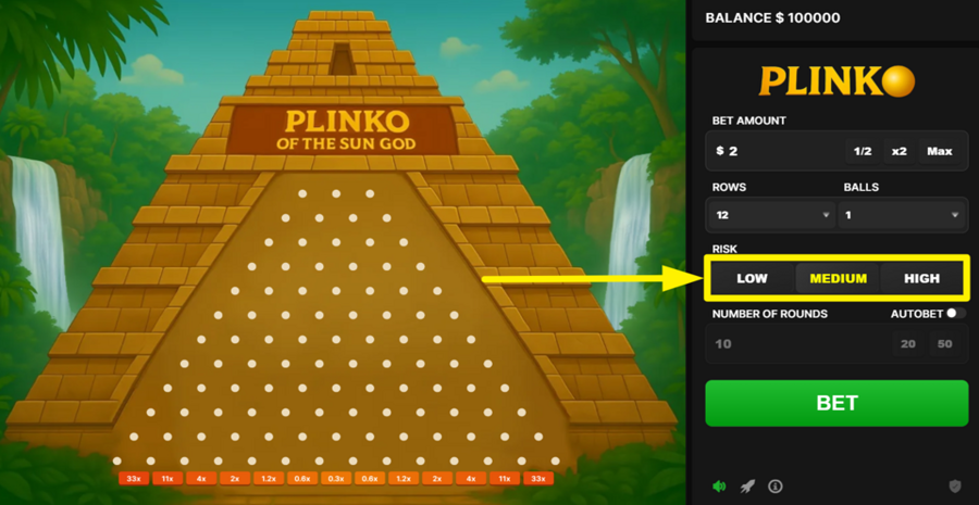 Plinko Of The Sun God Adjust Risk