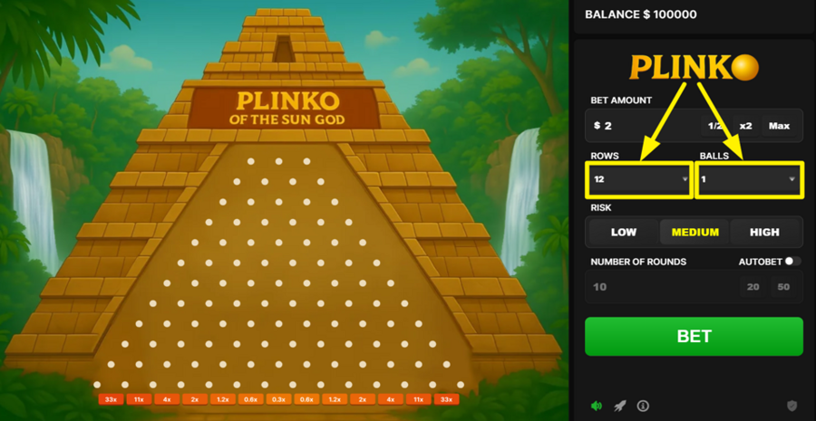 Plinko Of The Sun God Adjust Rows Balls