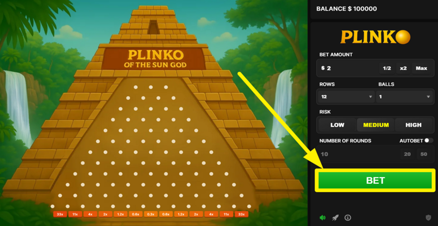 Plinko Of The Sun God Bet