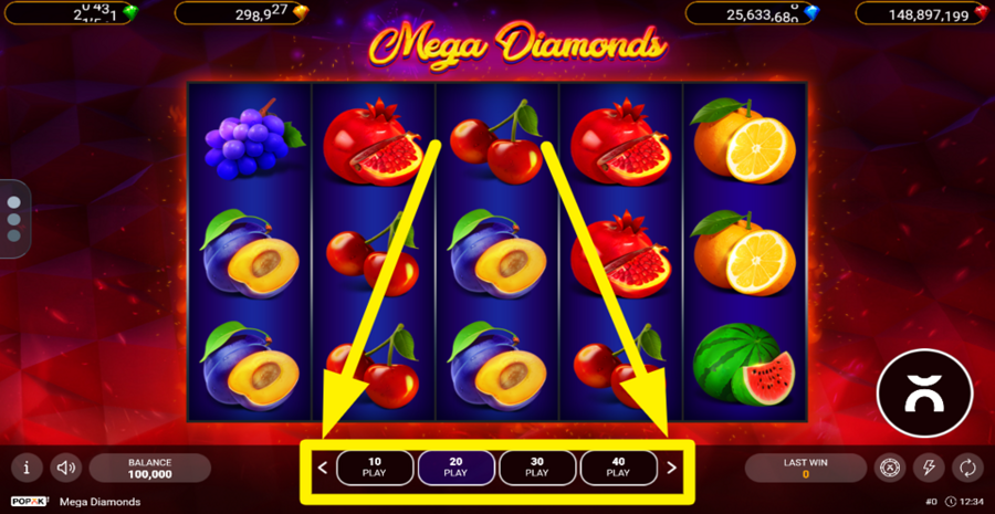 Popok Gaming Mega Diamonds Adjust Total Bet