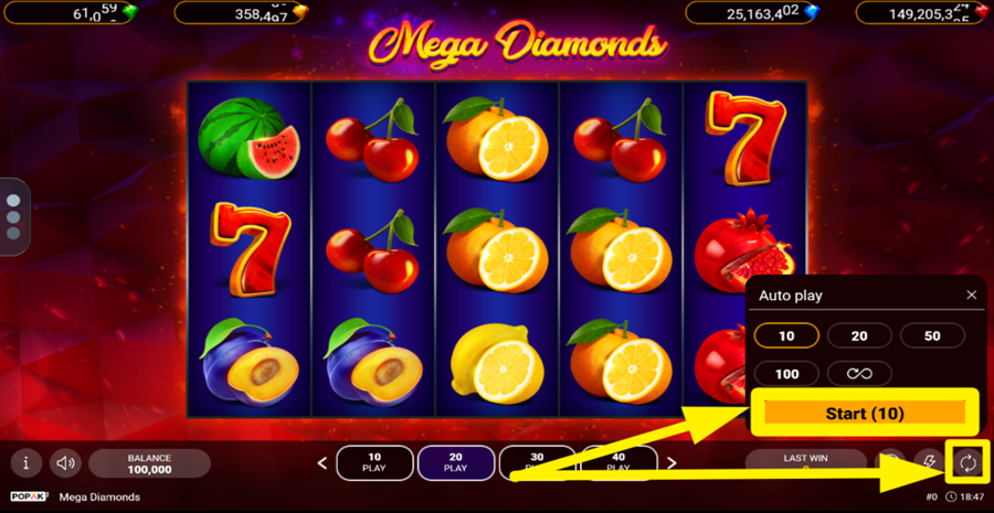 Popok Gaming Mega Diamonds Autoplay
