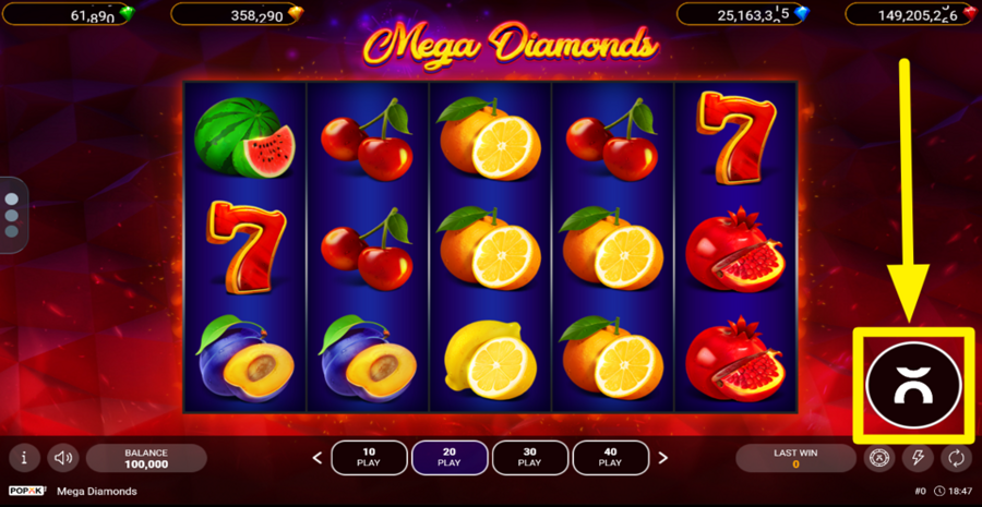 Popok Gaming Mega Diamonds Spin Button