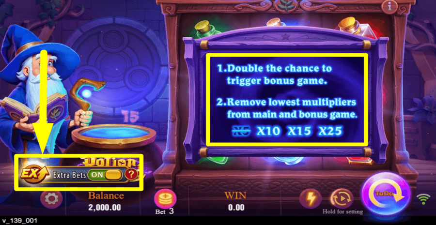 Potion Wizard Extra Bets Feature