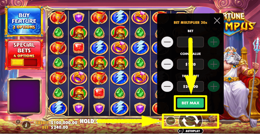 Pragmatic Play Fortune Of Olympus Bet Max Button