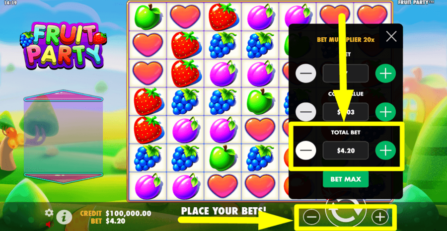 Pragmatic Play Fruit Party Total Bet Value