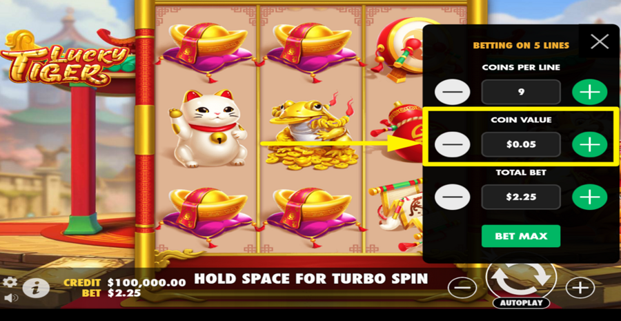 Pragmatic Play Lucky Tiger Adjust Coin Value