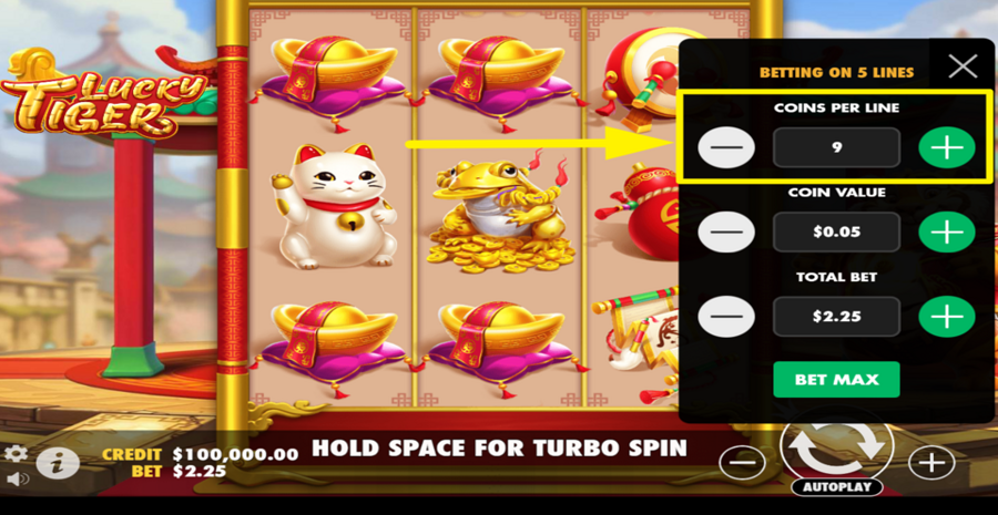 Pragmatic Play Lucky Tiger Adjust Coins Per Line