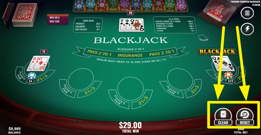 Premium European Blackjack Clear Or Rebet