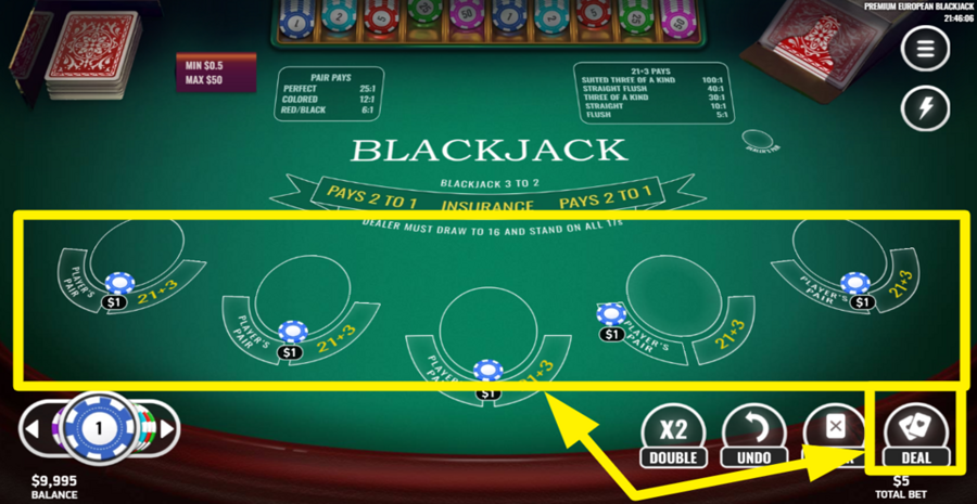 Premium European Blackjack Place Bet And Deal