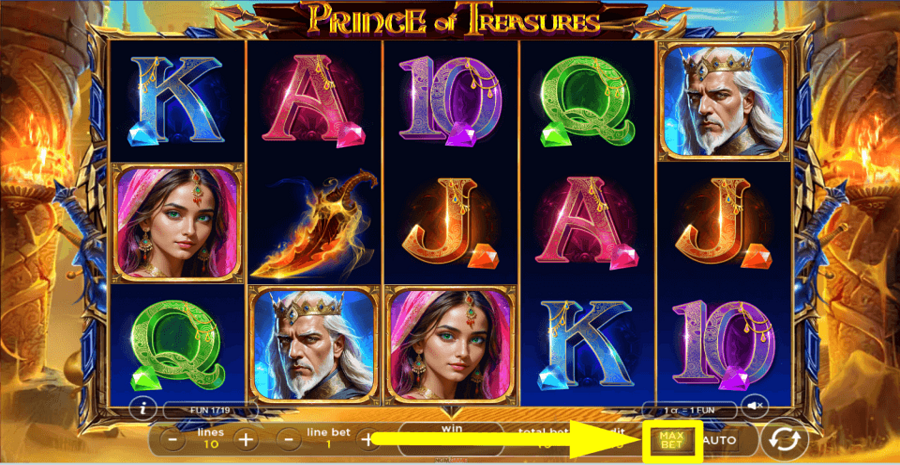 Prince Of Treasures Max Bet Button