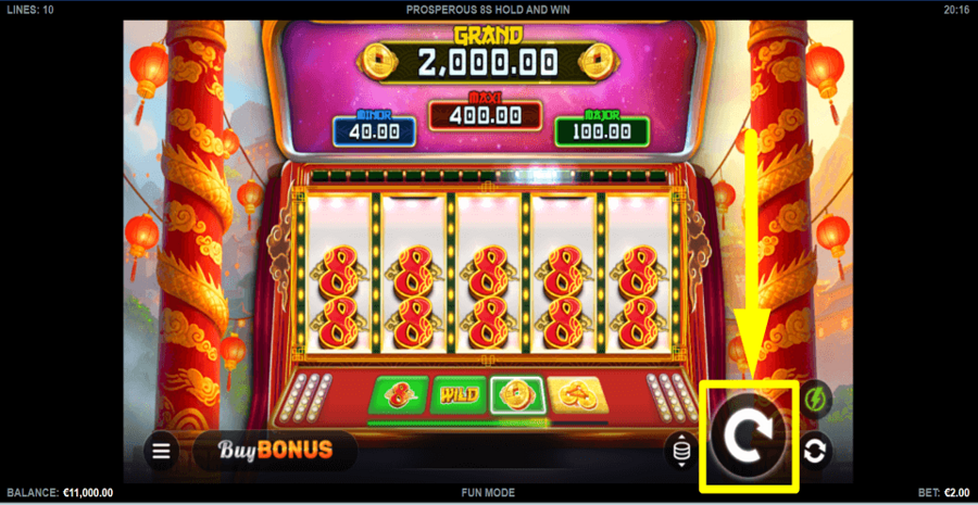Prosperous 8s Hold And Win Spin Button