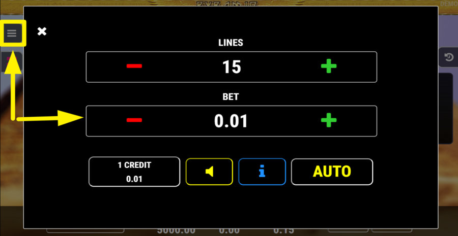 Pyramid Adjust Bet Denomination