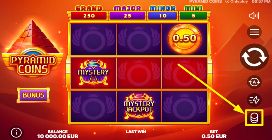 Pyramid Coins Adjust Bet