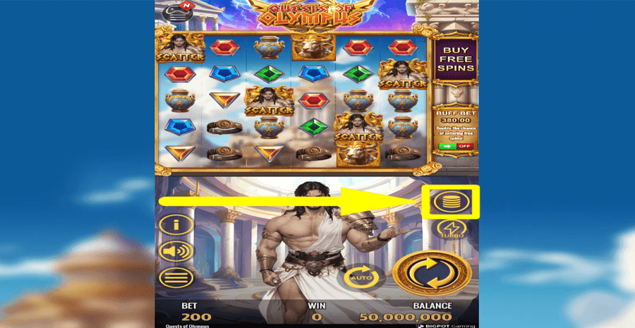 Quest Of Olympus Win Streak Bet Button v3