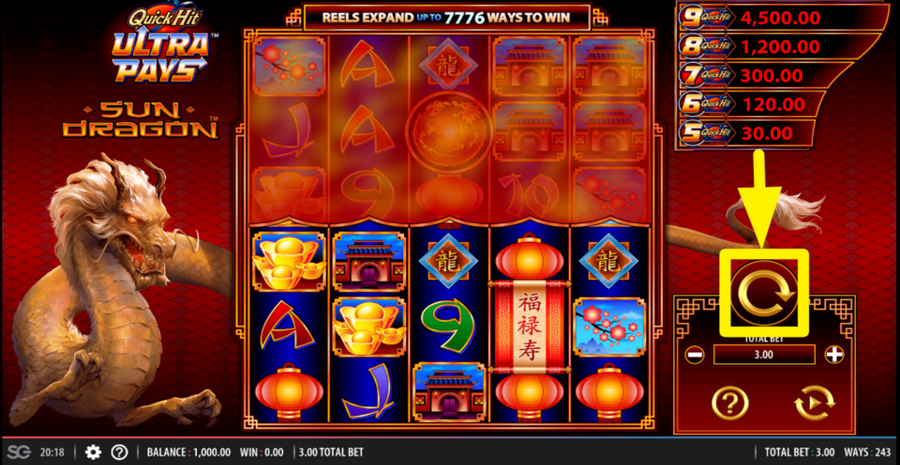 Quick Hit Ultra Pays Sun Dragon Spin Button
