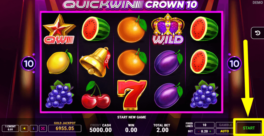 Quick Win Crown 10 Start Button