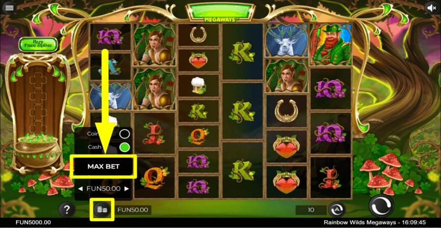 Rainbow Wilds Megaways Max Bet Button