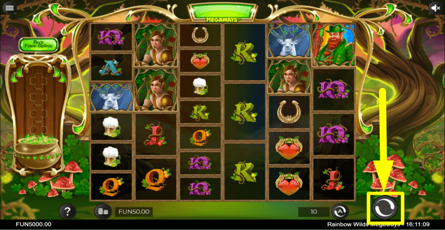 Rainbow Wilds Megaways Spin Button