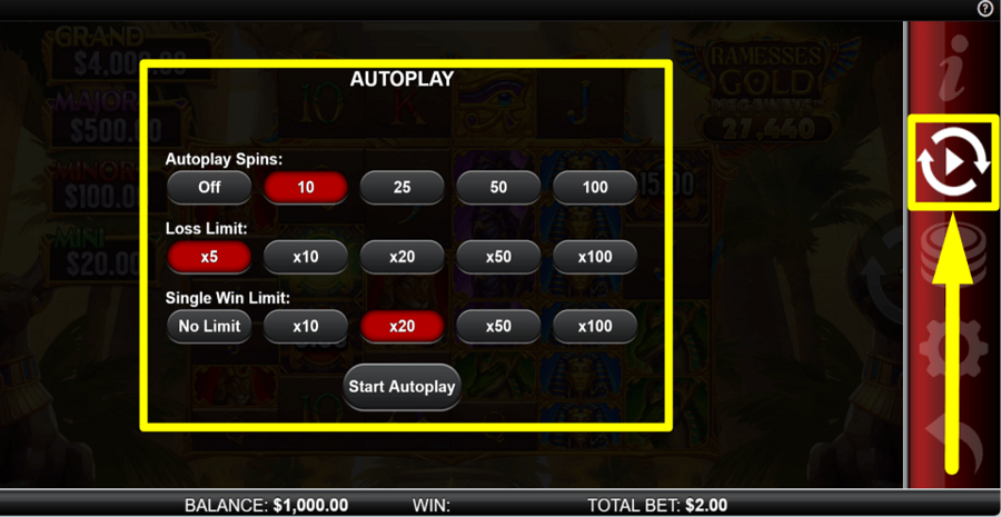Ramesses Gold 10k Ways Autoplay Feature