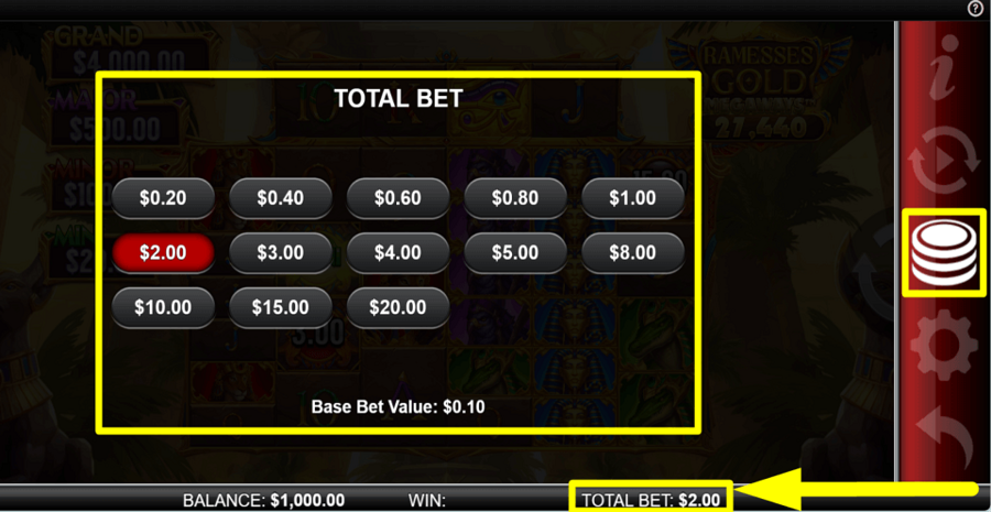 Ramesses Gold 10k Ways Bet Value