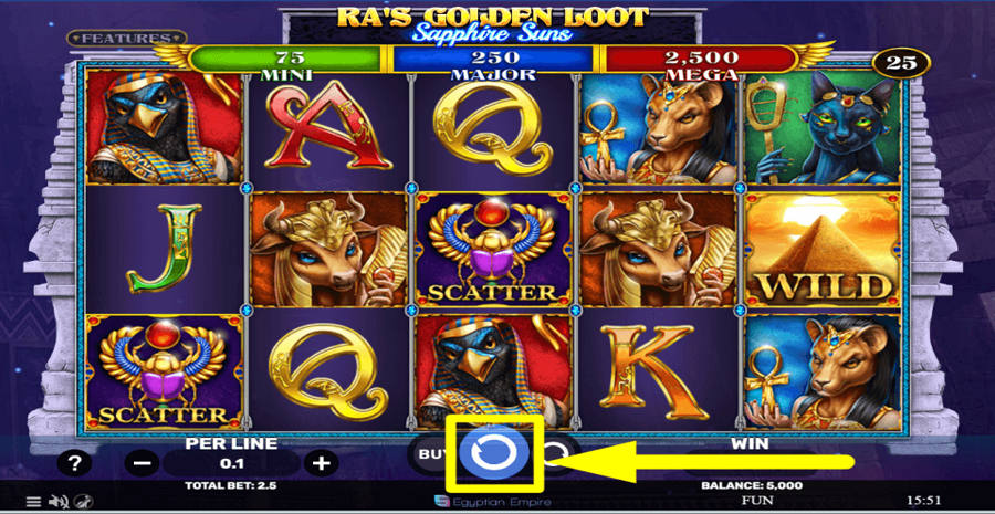 Ras Golden Loot Sapphire Suns Spin Button