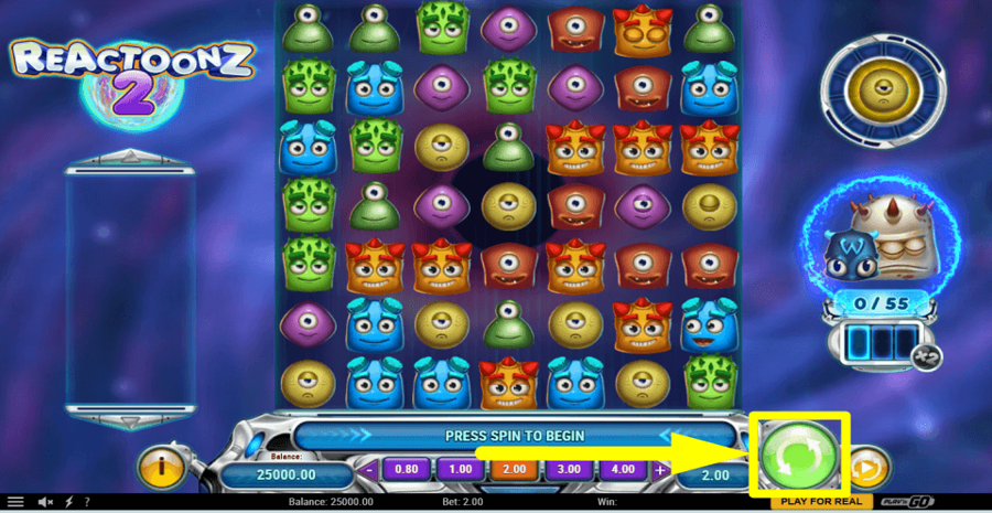 Reactoonz 2 Spin Button