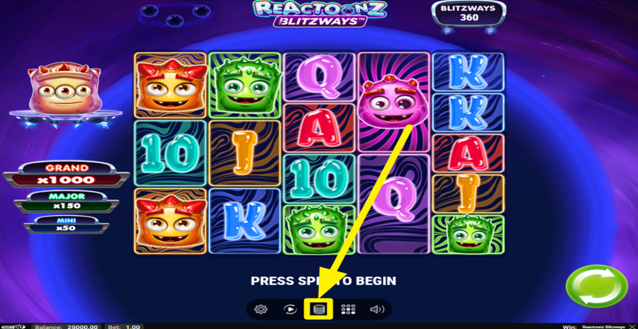 Reactoonz Blitzways Adjust Bet
