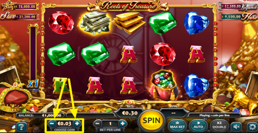 Reels Of Treasure Choose Coin Size