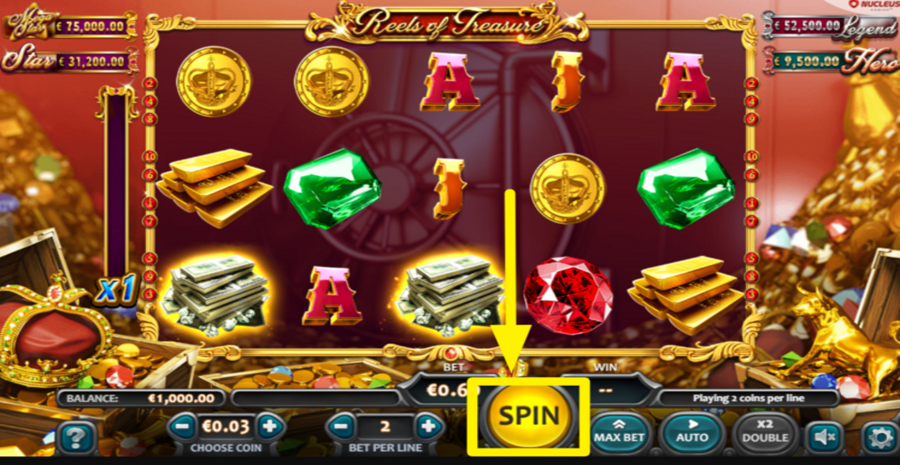 Reels Of Treasure Spin Button