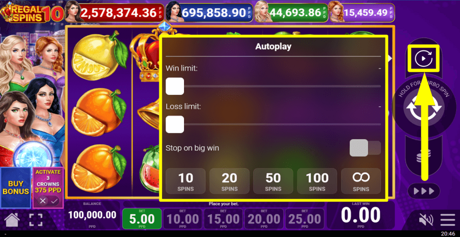 Regal Spins 10 Autoplay Feature