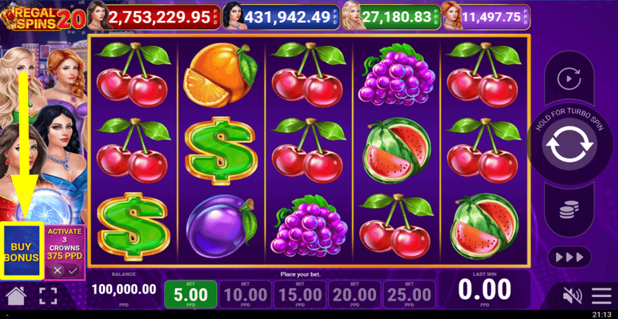 Regal Spins 20 Buy Feature