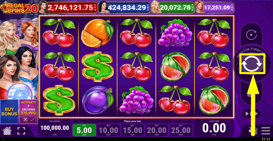 Regal Spins 20 Spin Button