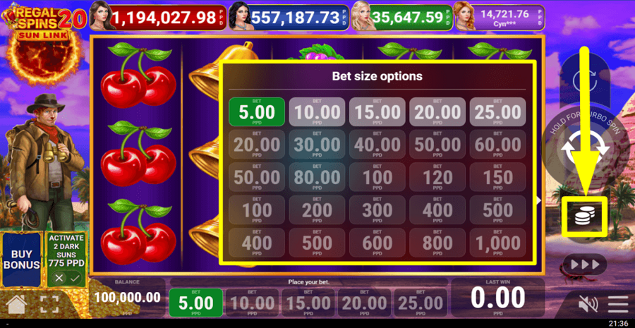 Regal Spins 20 Sun Link Bet Value