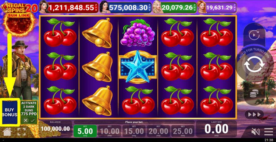Regal Spins 20 Sun Link Buy Feature