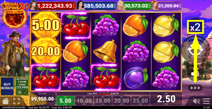 Regal Spins 20 Sun Link Gamble Feature