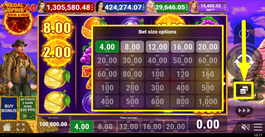 Regal Spins 40 Sun Link Bet Value