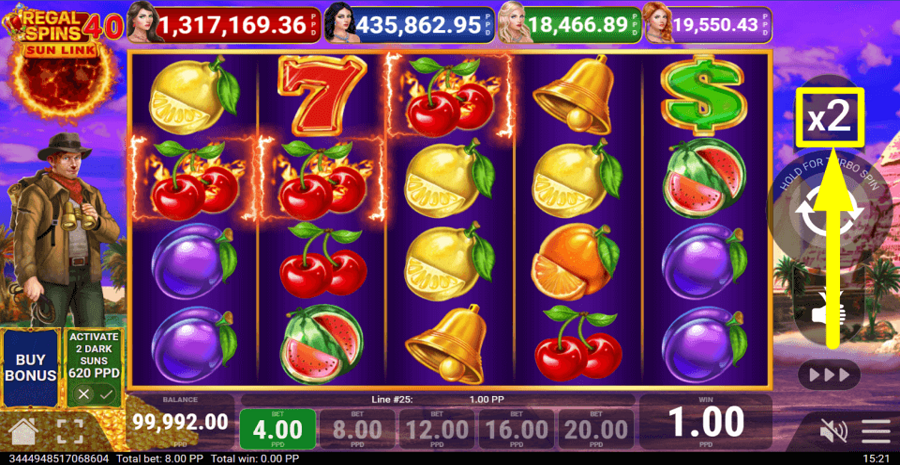 Regal Spins 40 Sun Link Gamble Feature