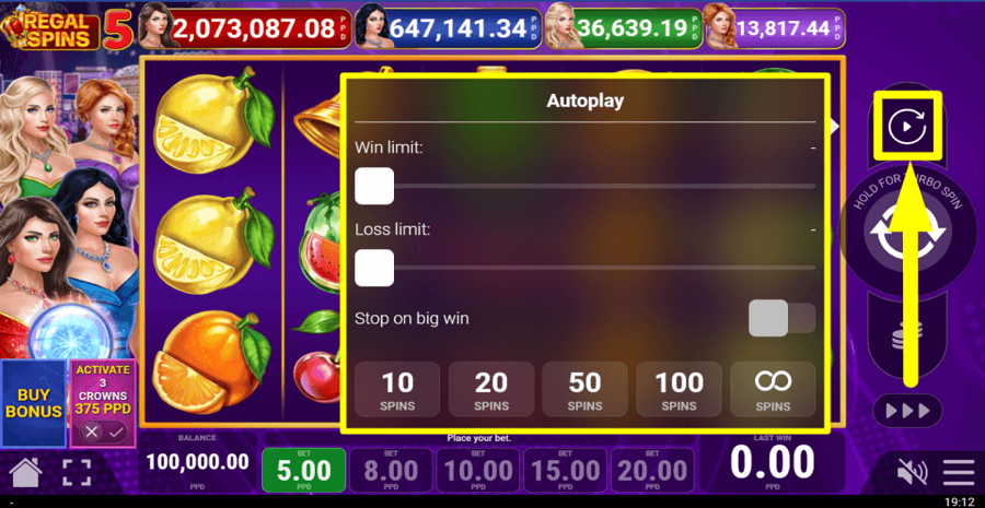 Regal Spins 5 Autoplay Feature