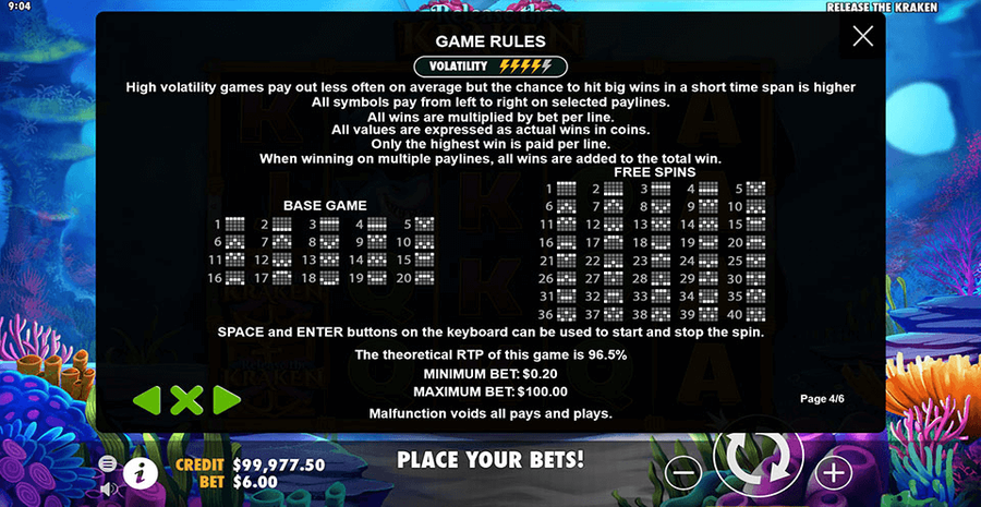 Release The Kraken Paylines