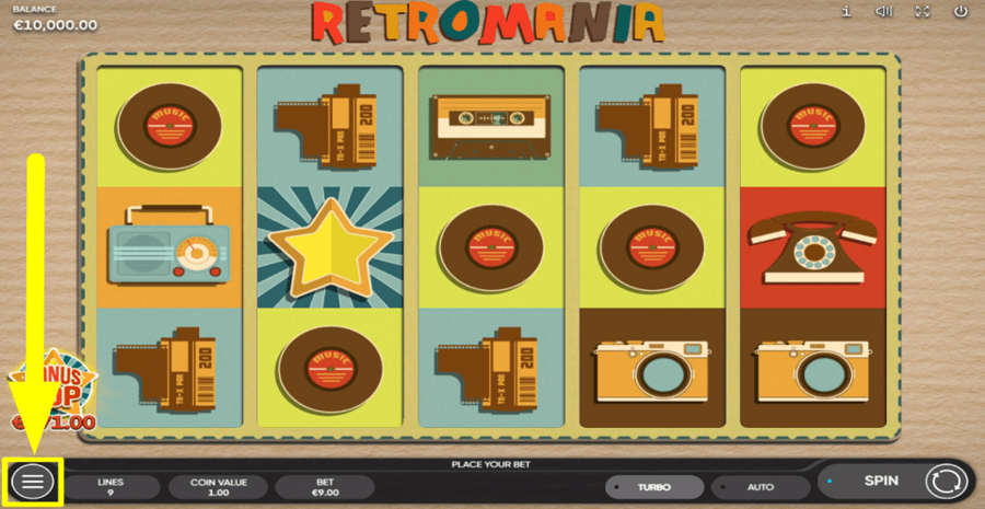 Retromania Settings Menu
