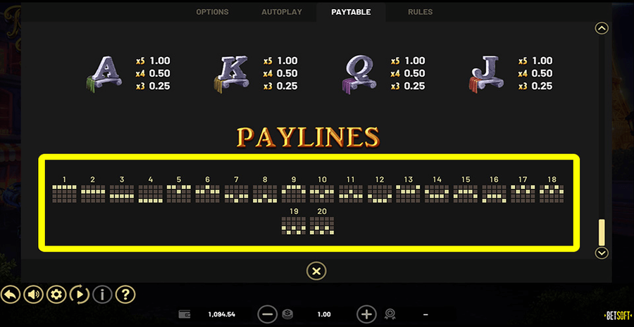 Return To Paris Paylines