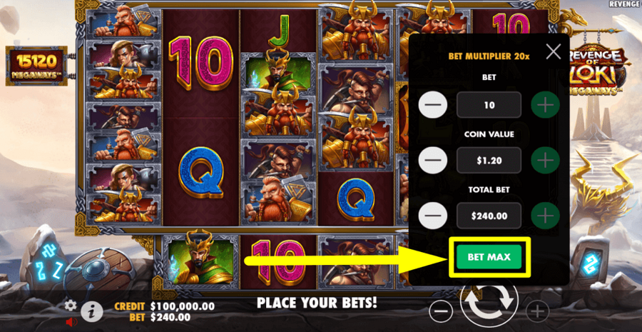 Revenge Of Loki Megaways Bet Max Button
