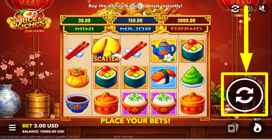 Rice And Riches Hold And Win Spin Button