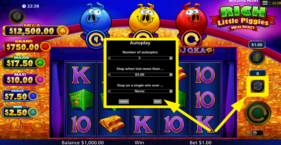 Rich Little Piggies Meal Ticket Autoplay
