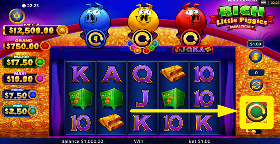 Rich Little Piggies Meal Ticket Spin Button