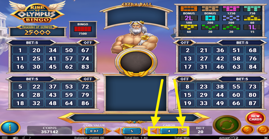 Rise Of Olympus Bingo Adjust Cards