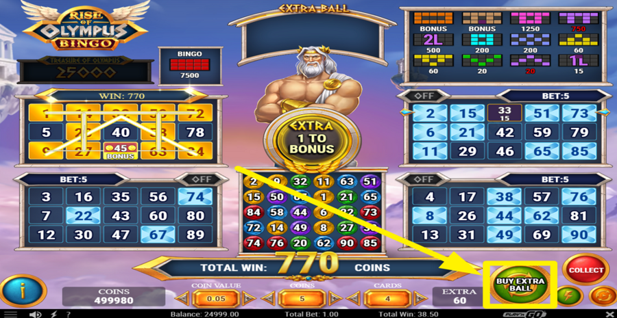 Rise Of Olympus Bingo Buy Extra Ball